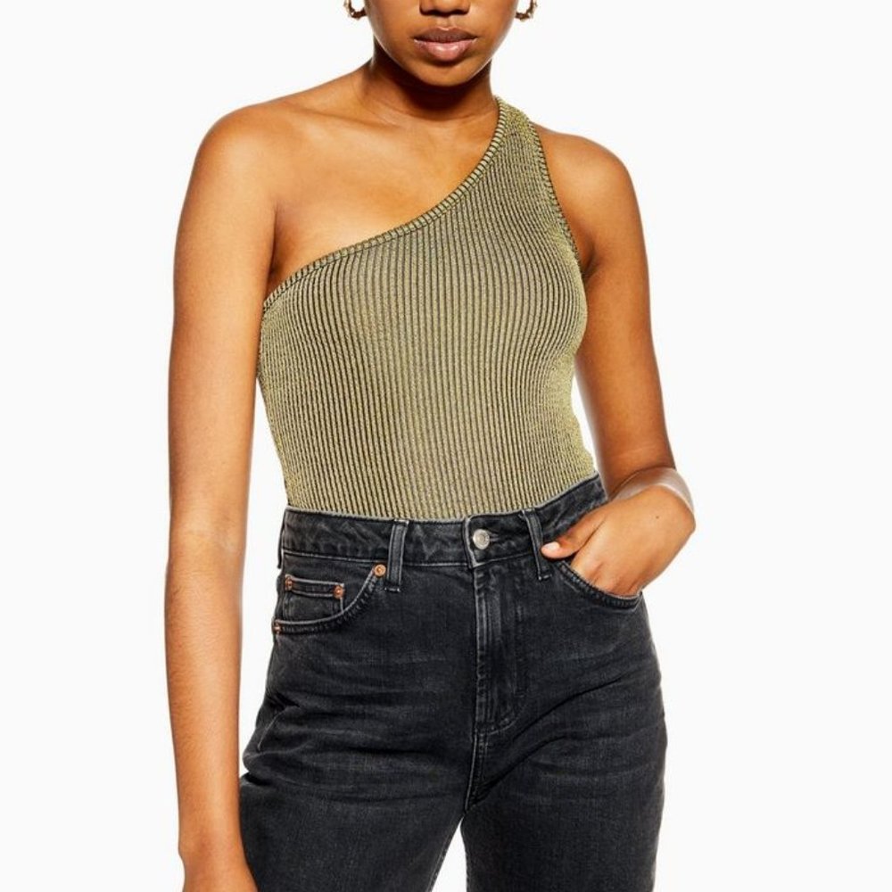 Topshop Khaki Asymmetrical One Shoulder Bodysuit